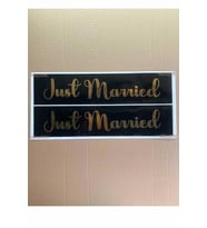 Gelin Arabası Plakalık Just Married Yazılı Siyah Üzeri Gold Yazı Kendinden Yapışkanlı