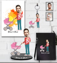 Kişiye Özel Babalar Günü Baba Kız Bebek Karikatürlü 5 lİ Hediye Seti Model-1