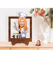 BK Gift Kişiye Özel Kadın Chef Karikatürlü Ahşap Standlı 3D Biblo-1 (Beyaz)