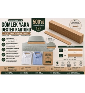 Premium Kraft Gömlek Yaka Destek Kartonu 2,5x34,5 cm 500'lü Gömlek Paketleme, Yaka Koruma ve Ambalaj Kartı
