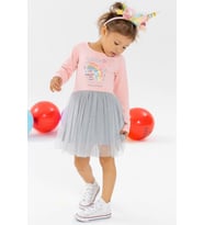 Breeze Kız Çocuk Uzun Kollu Elbise Gökkuşağı Baskılı 1.5-5 Yaş, Pudra