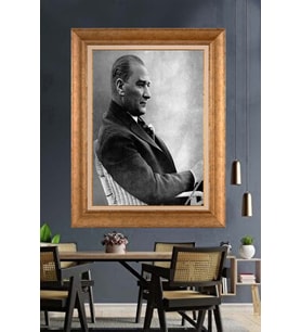 Altın Varaklı Çerçeveli Paspartulu Atatürk Tablo TR1476 (Gold)