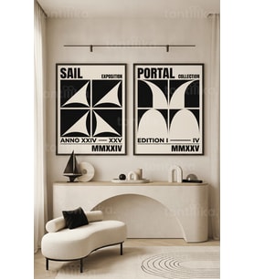 Minimalist Geometrik 2'li Ahşap Çerçeveli Tablo Seti