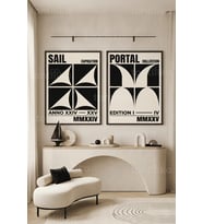 Minimalist Geometrik 2'li Ahşap Çerçeveli Tablo Seti