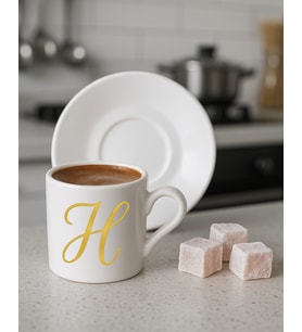 Türk Kahvesi, Espresso, Harf Fincan (Beyaz-Altın El Yazısı)