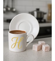 Türk Kahvesi, Espresso, Harf Fincan (Beyaz-Altın El Yazısı)