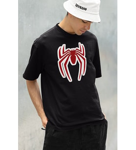 Oversize Film Kahramanı Spider-Man Logo Baskılı Unisex Oversize Tişört