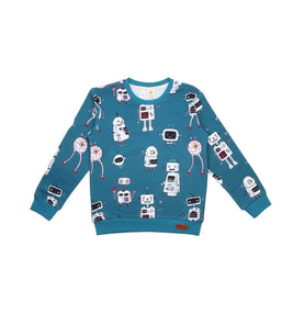 Robot Desenli Dijital Baskılı Organik Bebek Sweatshirt