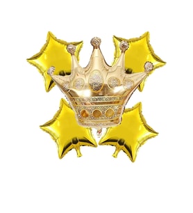 Gold Kral Tacı Folyo 1 Adet 24 Inç 4 Adet 18 Inç Gold Yıldız Folyo Balon Set