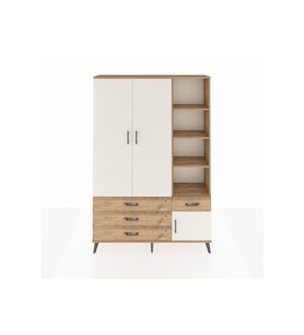 Arges Dolap 5 Raflı 4 Çekmeceli Tek Askılı 132x30x195 Çam-Aytaşı/Çam