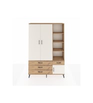 Arges Dolap 5 Raflı 4 Çekmeceli Tek Askılı 132x30x195 Çam-Aytaşı/Çam