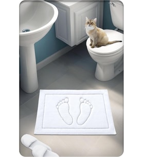 Pamuk Dokuma Su Emici Banyo Paspası Ayak Desen 60x40 Cm (BEYAZ)