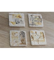 Vintage Figür Kolaj Doğal Taş Bardak Altlığı 4'lü set - Natural Stone Coasters