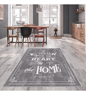 Gri Kitchen Mutfak Yazılı  Yıkanabilir Kaymaz Taban Leke Tutmaz Modern Salon Halısı ve Yolluk (Açık Gri)
