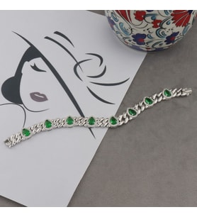 925 Ayar Gümüş Damla Desen Zümrüt Yeşili Bileklik