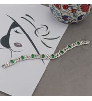 925 Ayar Gümüş Damla Desen Zümrüt Yeşili Bileklik