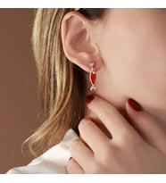Mine İşli Zirkon Taşlı Rose Gold Kaplama 925 Ayar Gümüş Kırmızı Balık Küpe