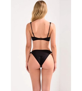 Kadın Bikini Takımı Bralette Üst Tünelli Sabit Kap Balensiz Kolsuz Düşük Bel Bağlama Detaylı Örme