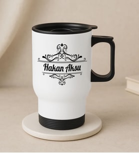 BK Gift Kişiye Özel İsimli Kulplu Beyaz Çelik Bardak Termos Mug 450ml-1, Sevgiliye Hediye, Arkadaşa Hediye, Eşe Hediye (Metal)