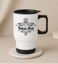 BK Gift Kişiye Özel İsimli Kulplu Beyaz Çelik Bardak Termos Mug 450ml-1, Sevgiliye Hediye, Arkadaşa Hediye, Eşe Hediye (Metal)