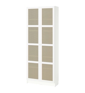 Kapaklı Kitaplık, Beyaz-Bambu, 80x30x202 cm