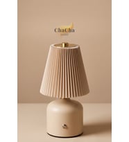 Lumina Plissé Dokunmatik Şarjlı Masa Lambası - Kademeli Dimmerli Dekoratif Gece Lambası Abajur 21X10 cm