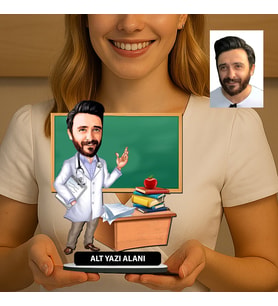 Kişiye Özel Öğretmen Karikatürlü 18 cm MDF Masaüstü Biblo - Öğretmen Hediyesi Öğretmene Özel Hediye