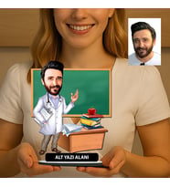 Kişiye Özel Öğretmen Karikatürlü 18 cm MDF Masaüstü Biblo - Öğretmen Hediyesi Öğretmene Özel Hediye