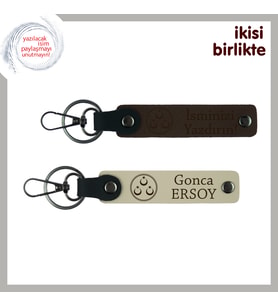 Asker Arkadaşına Hatıra – Üç Ayyıldızlı Kişiye Özel 2’li Deri Anahtarlık Takımı, Koyu Kahve-S Kahve