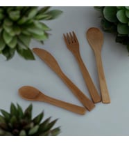4'lü Ahşap Bambu Çatal Bıçak Kaşık Seti 19 cm Ahşap Çatal Bıçak Takımı