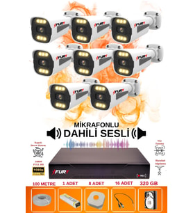 FURY 8 li Sesli 6 Warm Led Gece Renkli Görüş Su Geçirmez Güvenlik Kamerası Seti 320GB