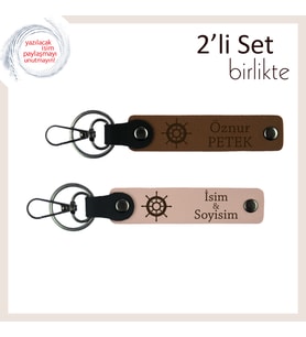 Kaptan Gibi Kararlı Ruhlara, Gemi Dümeni Motifli Anahtarlık Seti, Açık Kahve-Yavru Ağzı