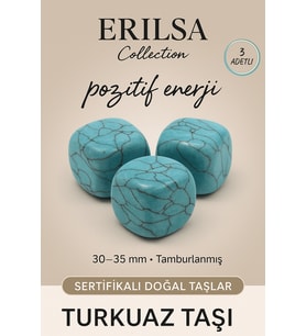Sertifikalı Tamburlanmış Doğal Firuze Turkuaz Taşı Kütle (3 Adet) – Bereket ve Koruma Taşı (Çok Renkli)