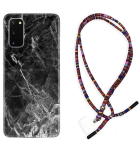 Samsung A02S A03S A10 A12 A13 A21S A22 Kılıf Boyun Asklı Rasta Silikon Kara Mermer 1375