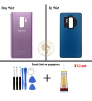 Samsung Galaxy S9 Plus Mor Renk Arka Kapak + Tamir Seti + B7000 Yapıştırıcı Arka Cam Batarya Kapağı Pil Kapağı Lazer Kesim Back Cover Galaxy S9 Plus Uyumlu