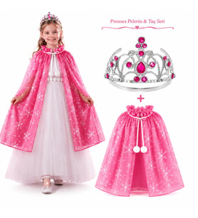 Masal Prensesi Pembe Pelerin ve Taç Seti (85 cm)