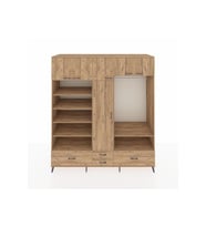 Kronos Dolap 18 Raflı 4 Çekmeceli Tek Askılı 220x59x243 Çam-Çam/Çam