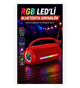 360 RGB LED Işıklı Kırmızı Taşınabilir Bluetooth Hoparlör USB TF Kart Destekli