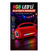 360 RGB LED Işıklı Kırmızı Taşınabilir Bluetooth Hoparlör USB TF Kart Destekli