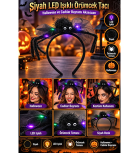 Siyah LED Işıklı Örümcek Tacı Halloween Cadılar Bayramı Parti Kostüm Etkinlik Eğlence Aksesuarı