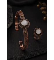 Kadın Bakır Bileklik Yüzük Set Doğal Yeşil Akik Taşlı Otantik Model Set