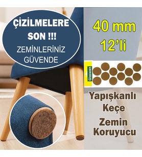 Yapışkanlı Yuvarlak Keçe Masa Sandalye Parke Zemin Ayak Koruyucu Kaydırmaz Keçesi 40 mm (12'Lİ PAKET) (Kahverengi)