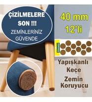 Yapışkanlı Yuvarlak Keçe Masa Sandalye Parke Zemin Ayak Koruyucu Kaydırmaz Keçesi 40 mm (12'Lİ PAKET) (Kahverengi)