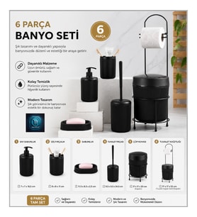 Premium Lüks 6’lI Banyo Aksesuar Seti Modern Tasarım