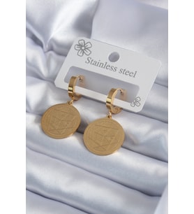 316L Çelik Gold Renk Pentagram İşleme Model Kadın Küpe - TJ-BKP7979