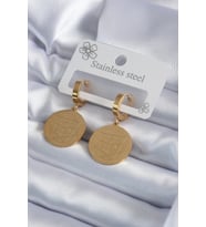 316L Çelik Gold Renk Pentagram İşleme Model Kadın Küpe - TJ-BKP7979