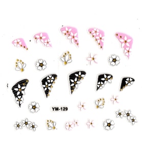 Tırnak Sticker, Tırnak Süsleme, Nail Art (ym-129) - 6X5 cm - Üçgen Kalpli Çiçek