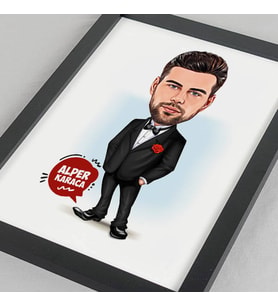 Kişiye Özel Karikatürlü Damat Kıyafetli Erkek Resim Çerçevesi