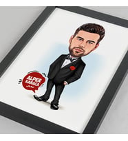 Kişiye Özel Karikatürlü Damat Kıyafetli Erkek Resim Çerçevesi