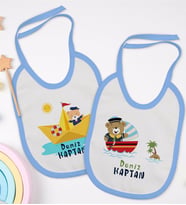BK Kids Kişiye Özel Sevimli Kaptan Tasarımlı 2’li Mavi Mama Önlüğü-1